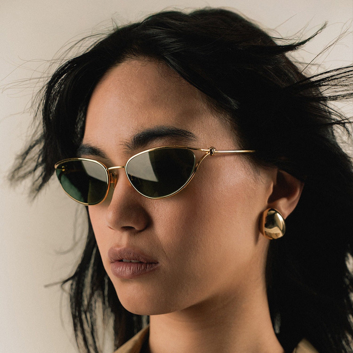 Gold Cat-Eye Green Lens Sunglasses JLTG0377