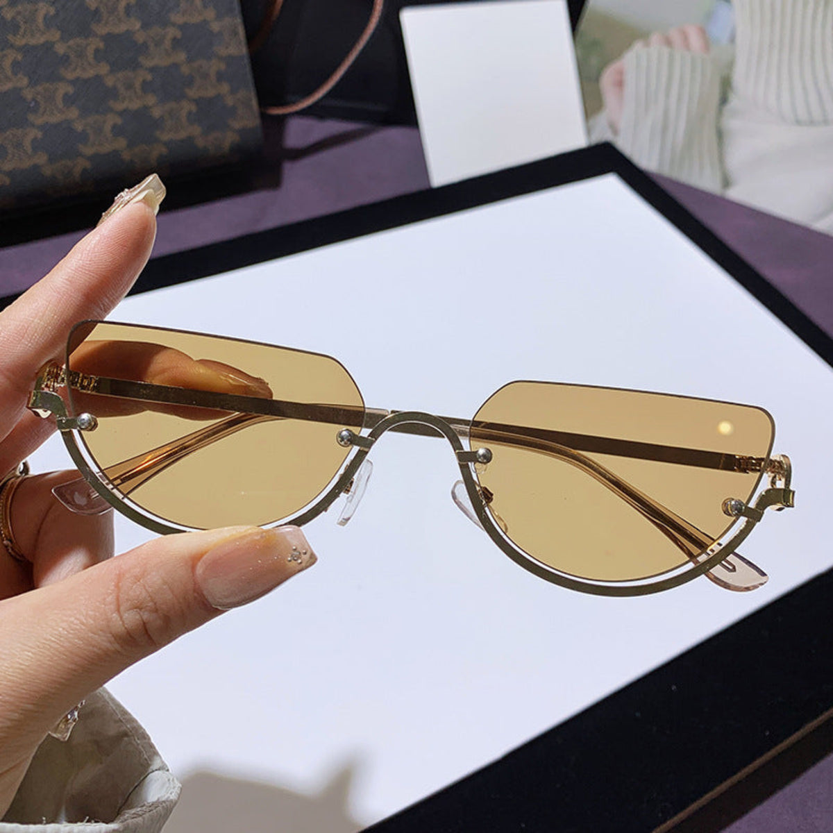 Gold Rimless Cat-Eye Sunglasses JLTG0394