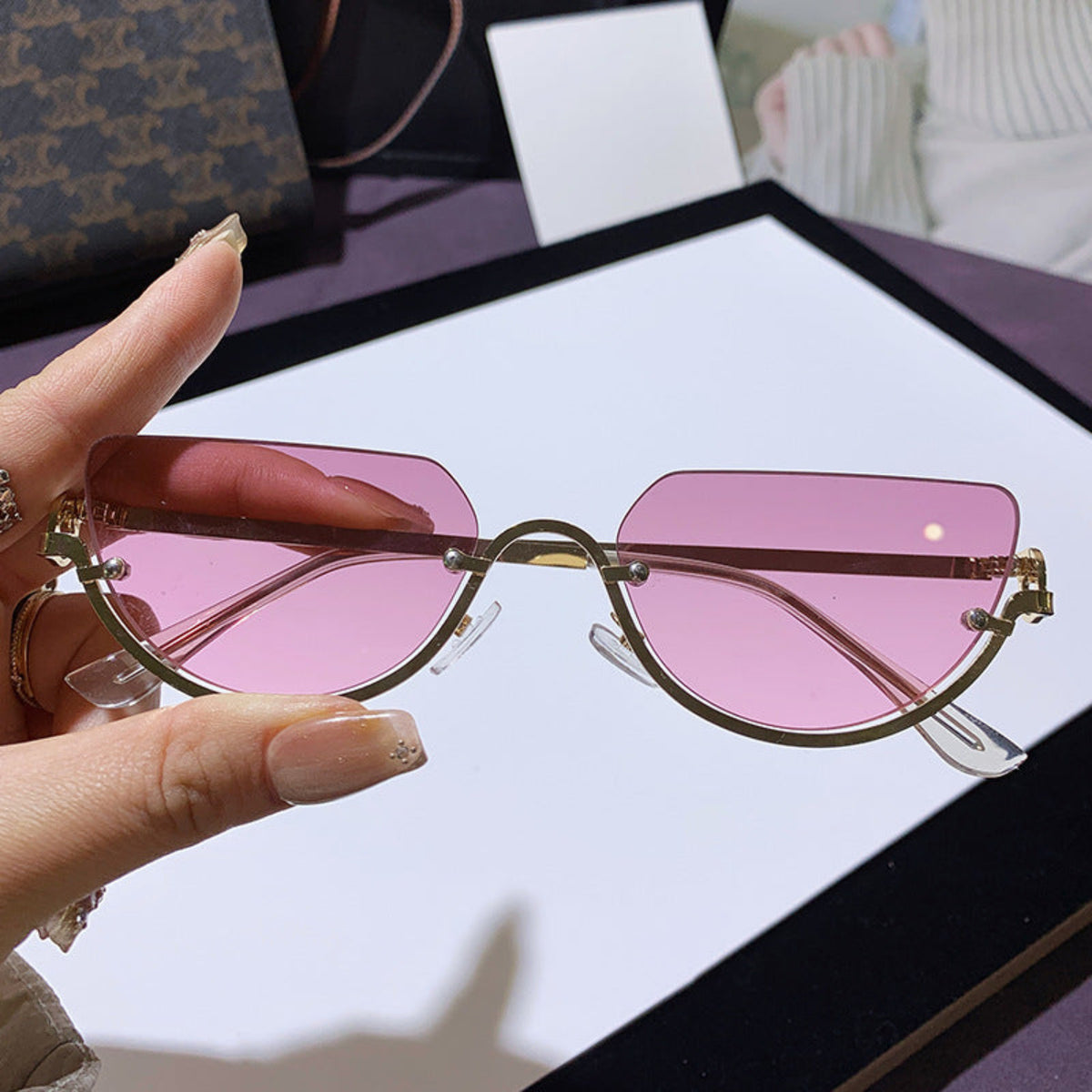 Pink Rimless Cat-Eye Sunglasses JLTG0395