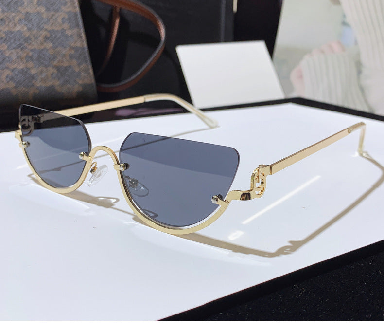 Black Rimless Cat-Eye Sunglasses JLTG0396