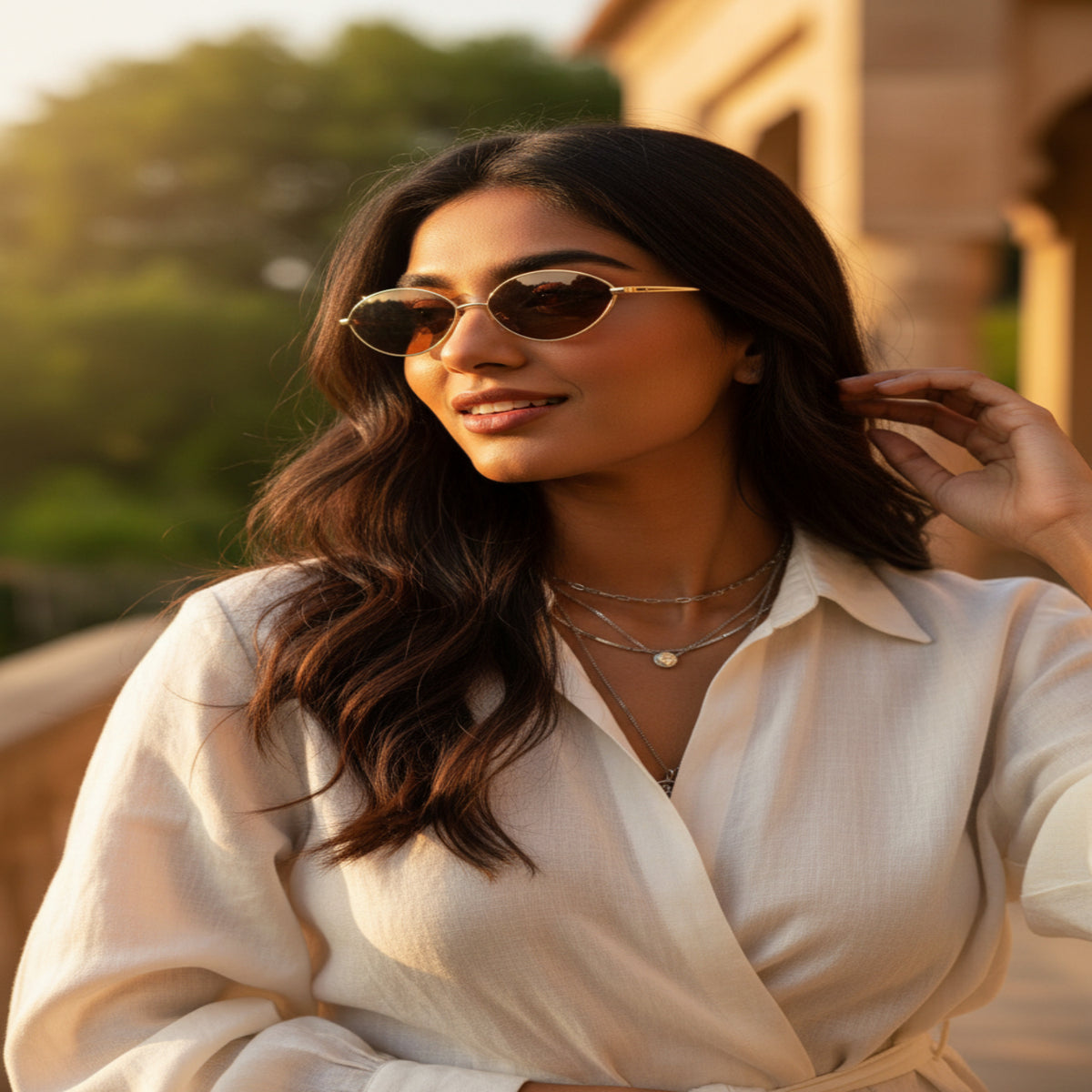 Trendy Gold Oval Sunglasses JLTG0432