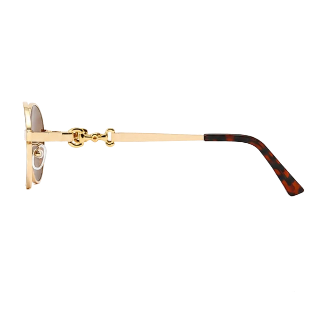 Elegant Gold Oval Brown Lens Sunglasses JLTG0444