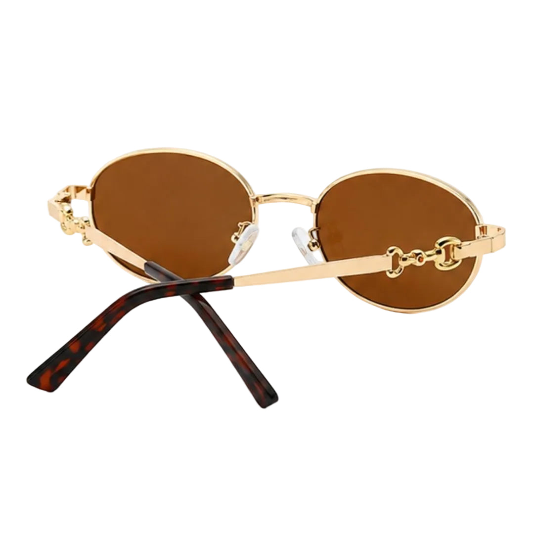 Elegant Gold Oval Brown Lens Sunglasses JLTG0444