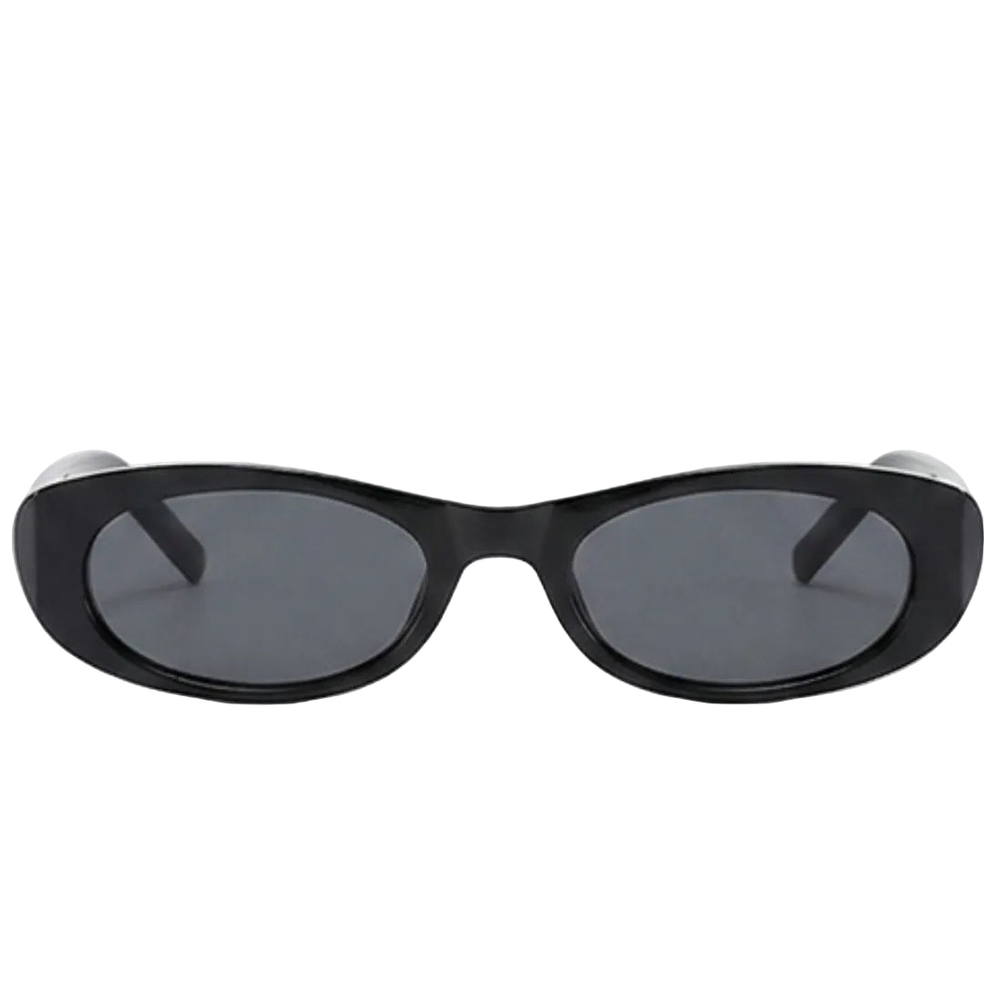 Chic Glossy Black Retro Oval Sunglasses JLTG0462