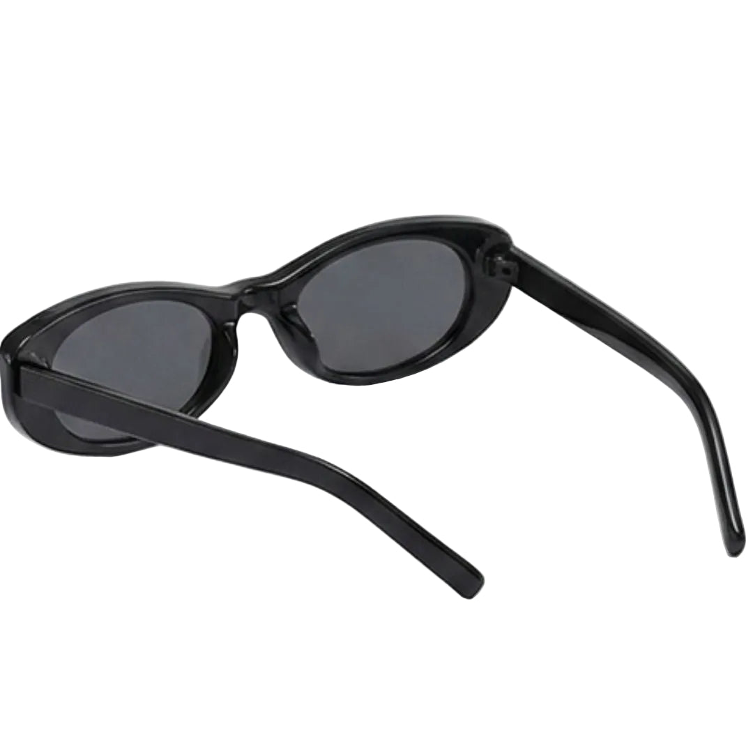 Chic Glossy Black Retro Oval Sunglasses JLTG0462