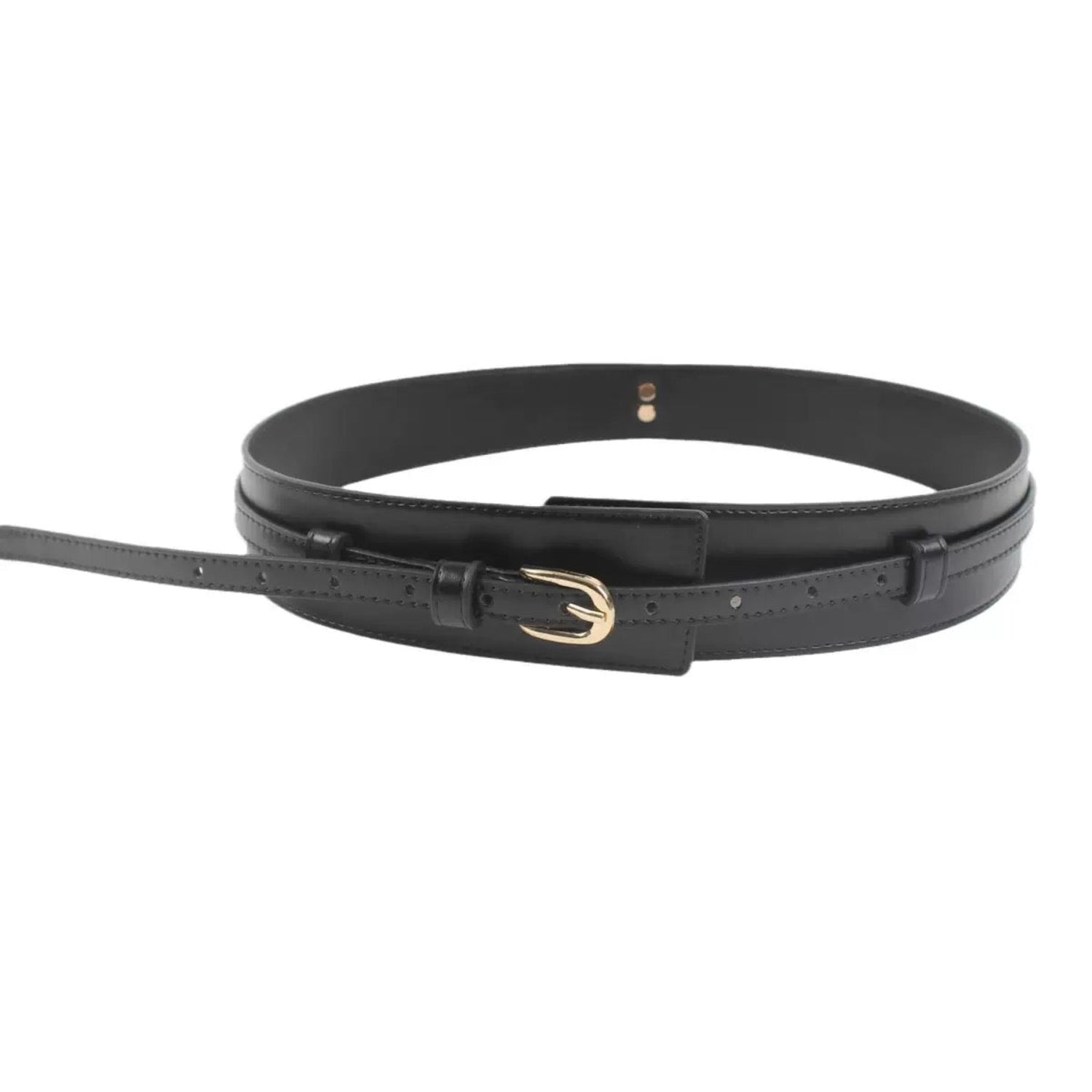 Tan Layered Wide Wrap Belt with Gold Buckle