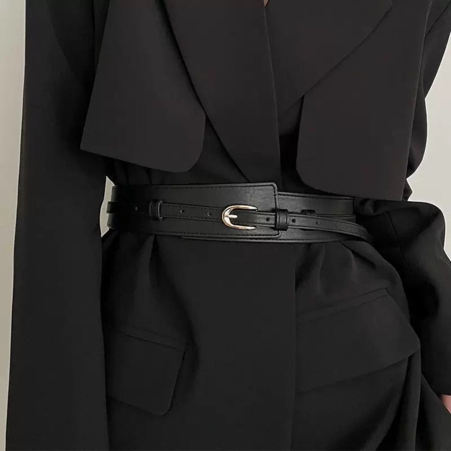 Tan Layered Wide Wrap Belt with Gold Buckle
