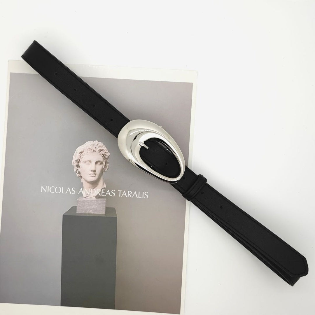 Oval Shaped Silver Buckle Black Belts JLTHB0239