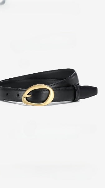 Irregular Oval Shaped Gold Buckle Black Belts JLTHB0240