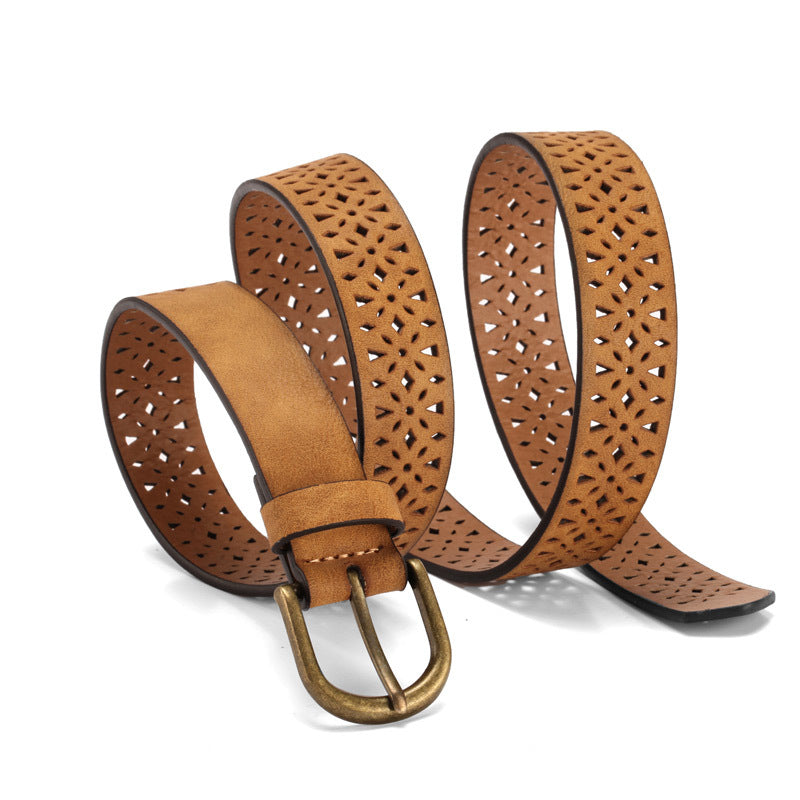 Laser Cut Hollow Styled Leather Brown Belts JLTHB0252