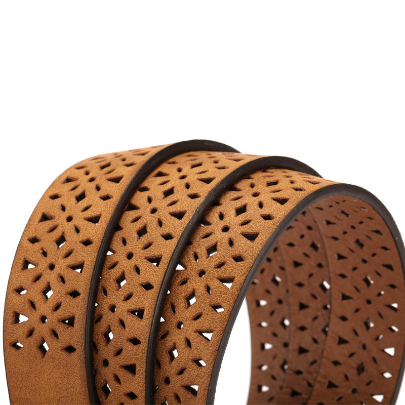 Laser Cut Hollow Styled Leather Brown Belts JLTHB0252