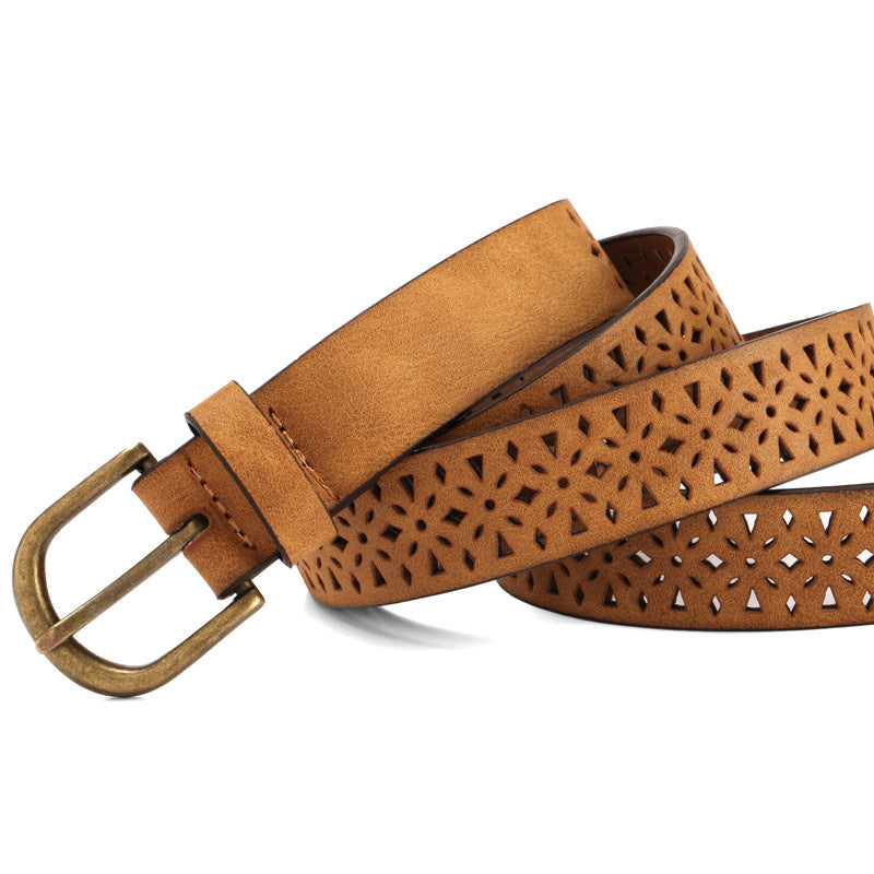 Laser Cut Hollow Styled Leather Brown Belts JLTHB0252
