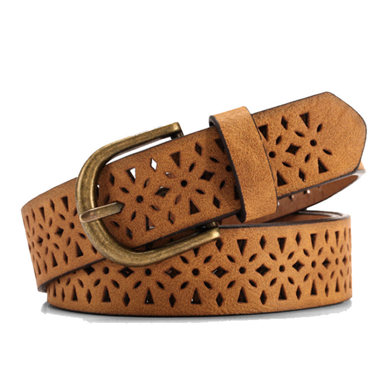 Laser Cut Hollow Styled Leather Brown Belts JLTHB0252