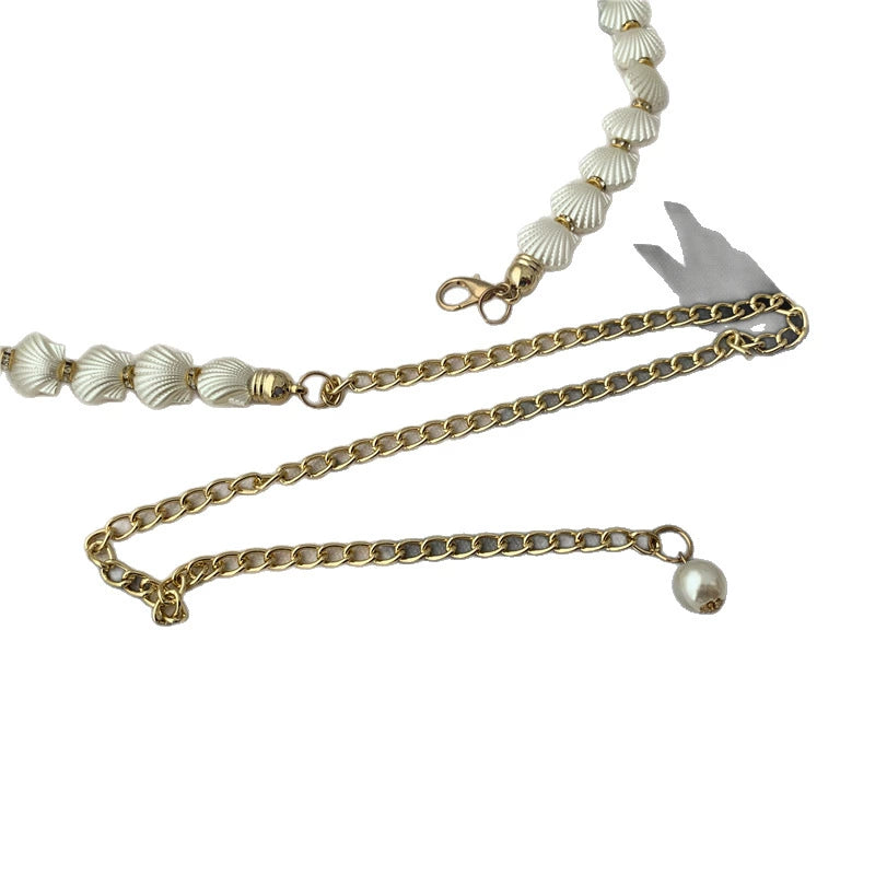 Women's belt, shell pearl waist chain decoration, female thin metal belt, versatile matching dress JLTHB0263