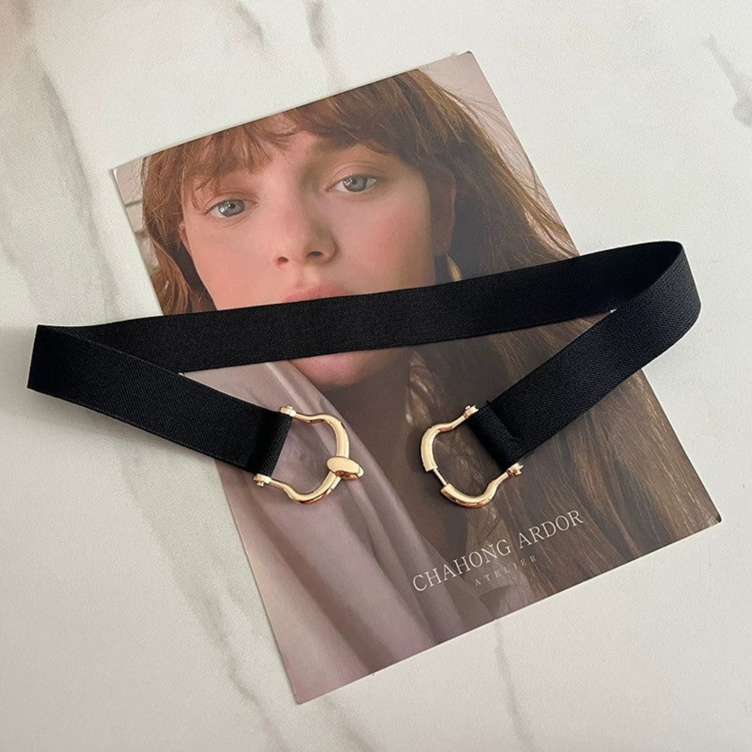 Just Lil Things Black Elegant Elastic Belt with Gold Hook Buckle JLTHB0272