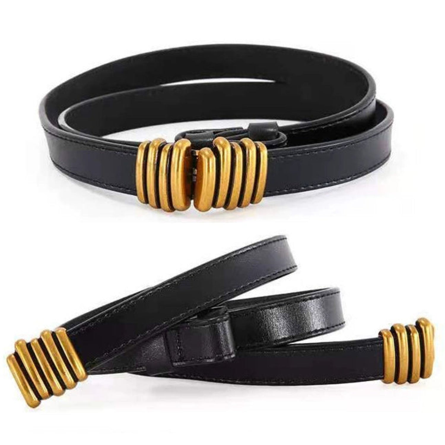 Just Lil Things Black Sleek Belt with Gold Coil Detailing JLTHB0273