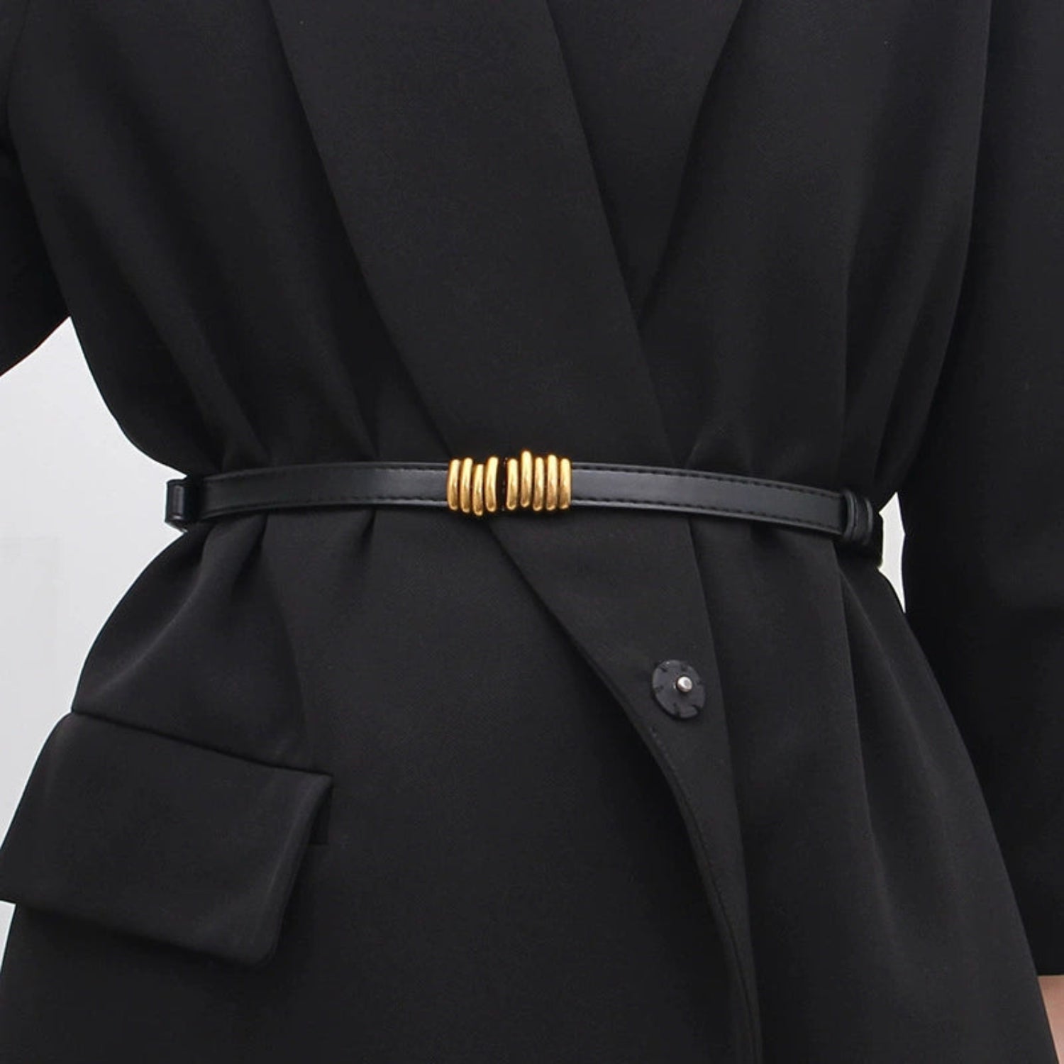 Just Lil Things Black Sleek Belt with Gold Coil Detailing JLTHB0273