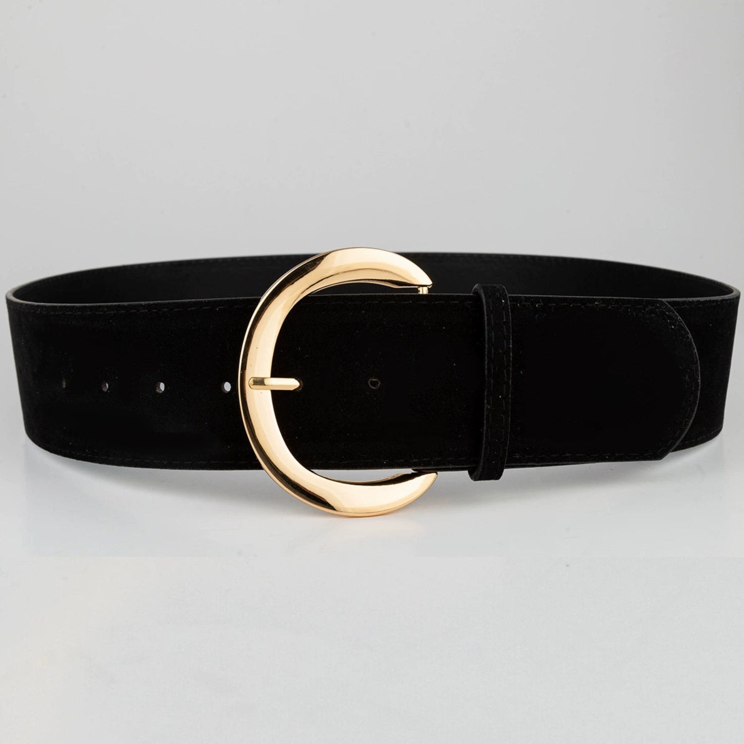 Retro Wide Black Suede Belt with Polished Brass Buckle JLTHB0278