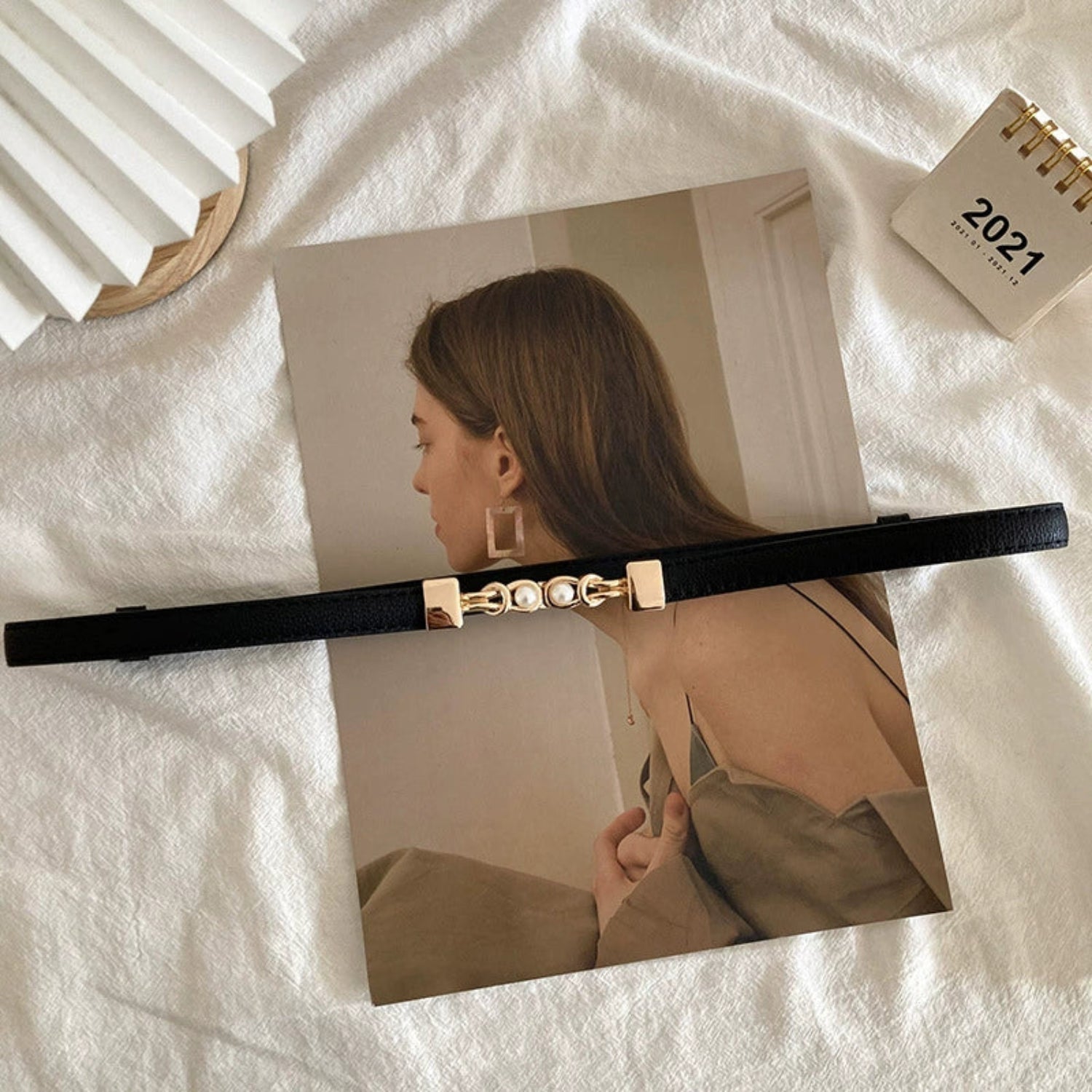 Black Pearl Embellished Skinny Belt JLTHB0279