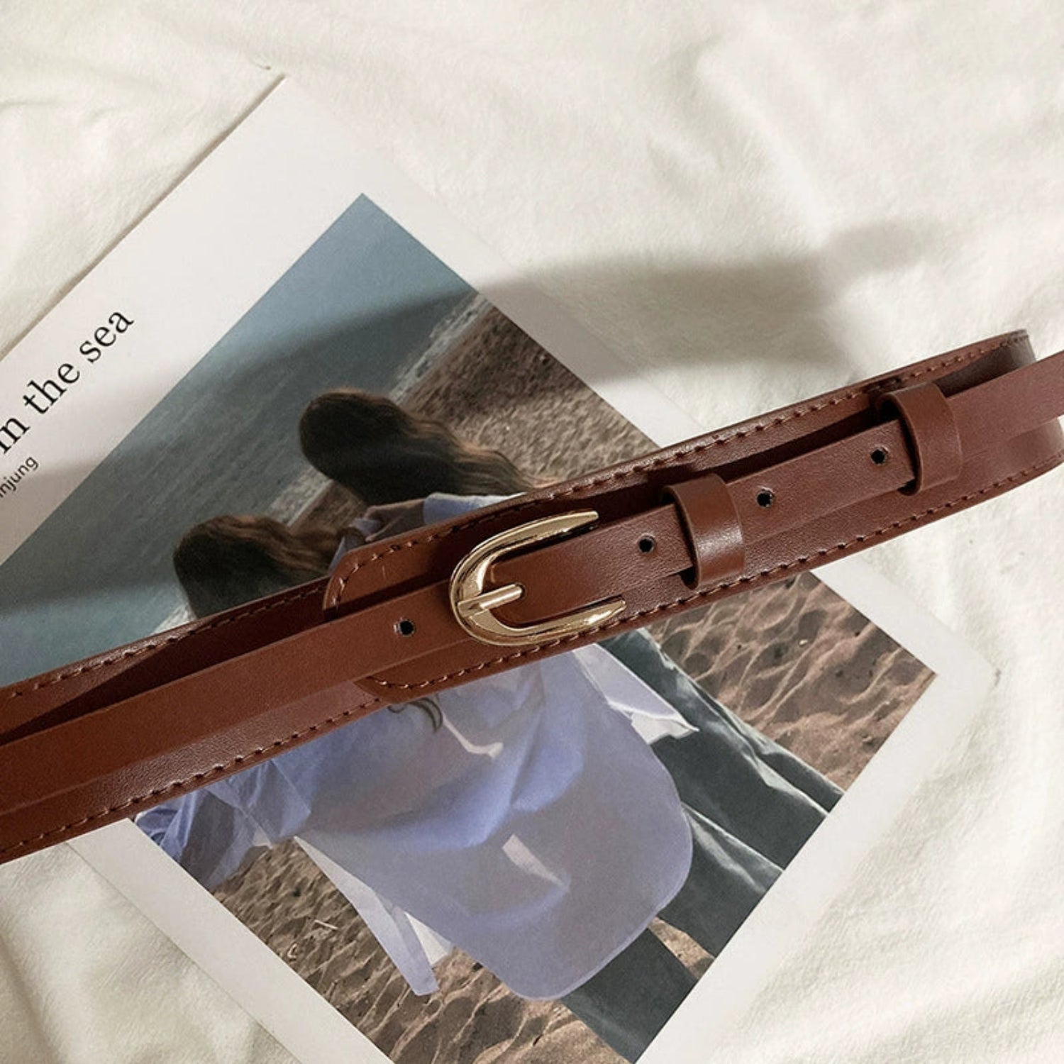 Brown Leather Skinny Belt JLTHB0281