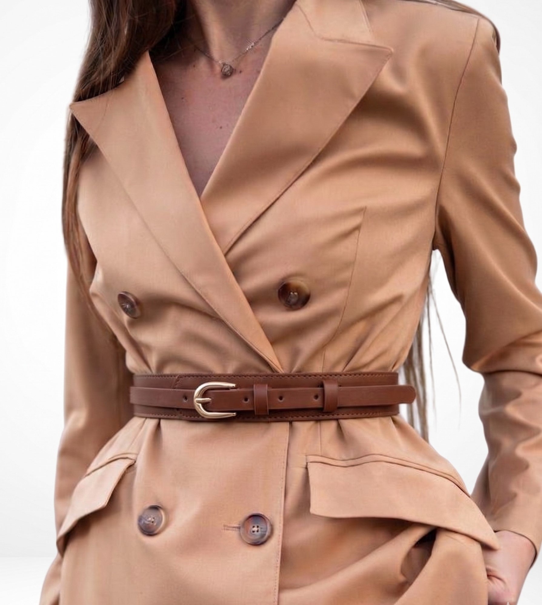 Brown Leather Skinny Belt JLTHB0281