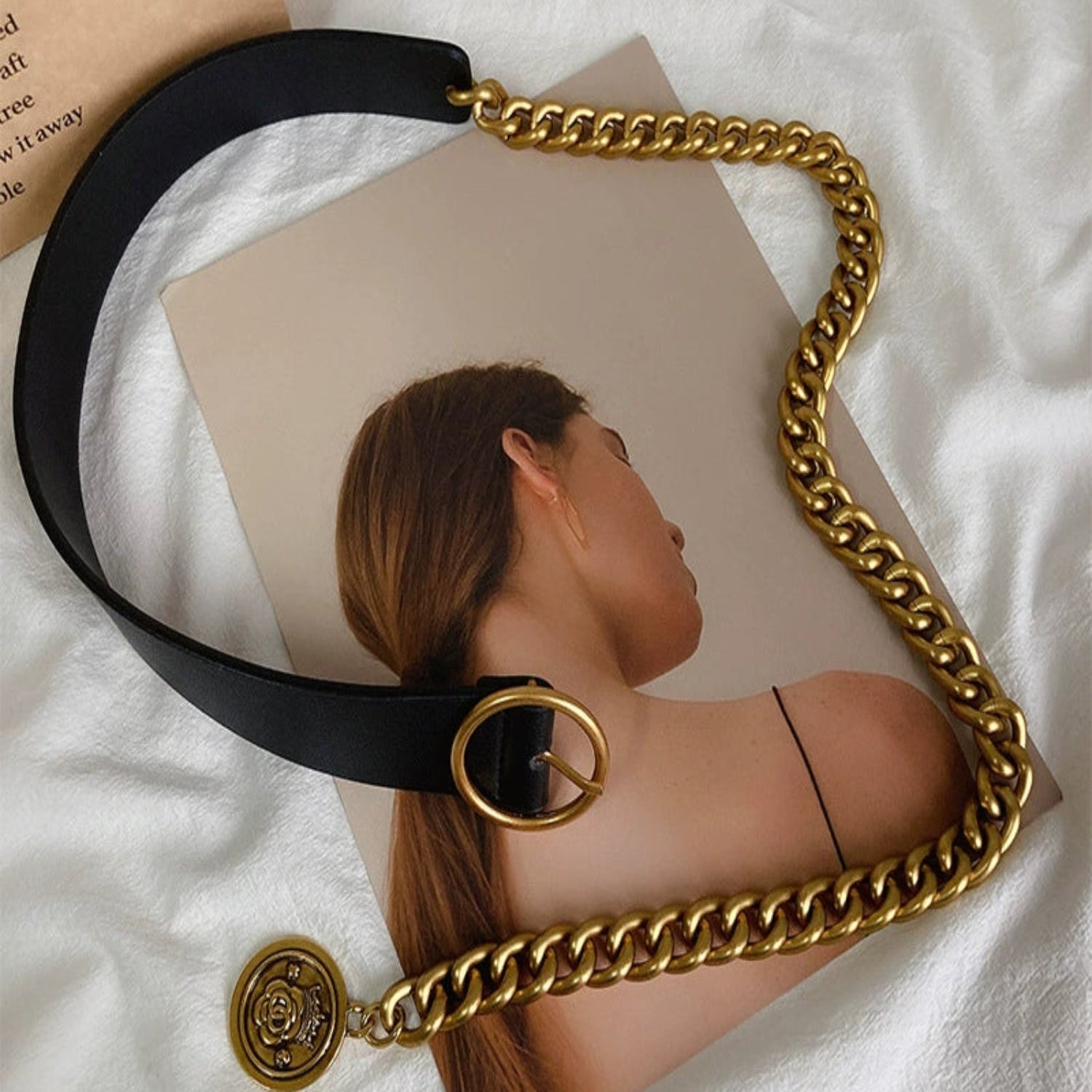 Black Strap Gold Chain Belt JLTHB0283