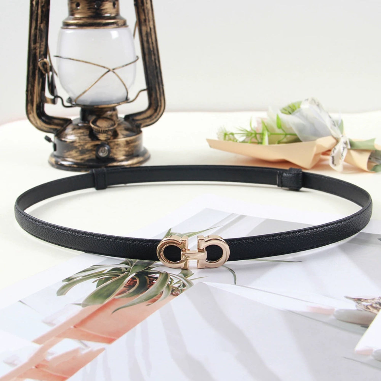 Slim Black Gancini Buckle Belt JLTHB0286