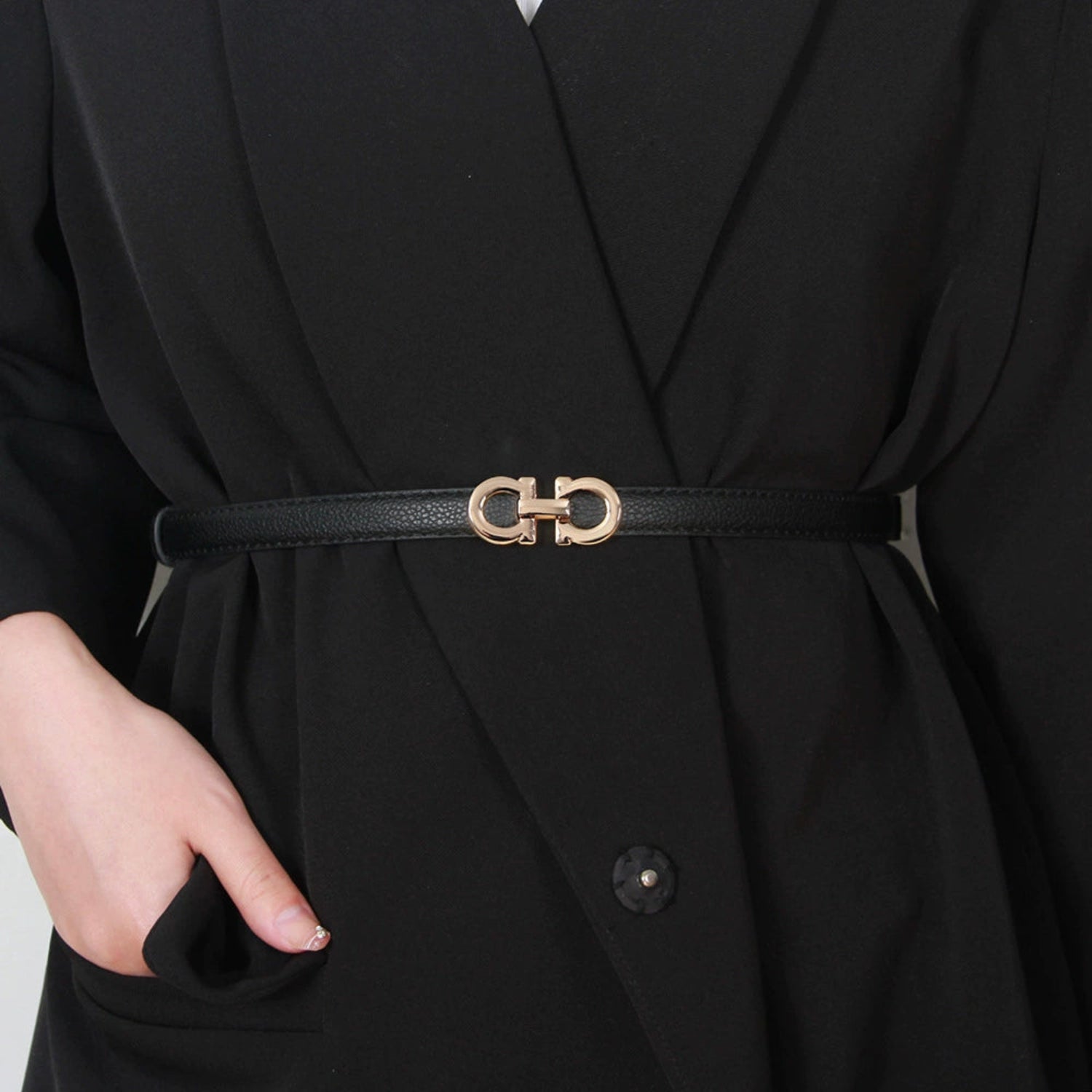 Slim Black Gancini Buckle Belt JLTHB0286
