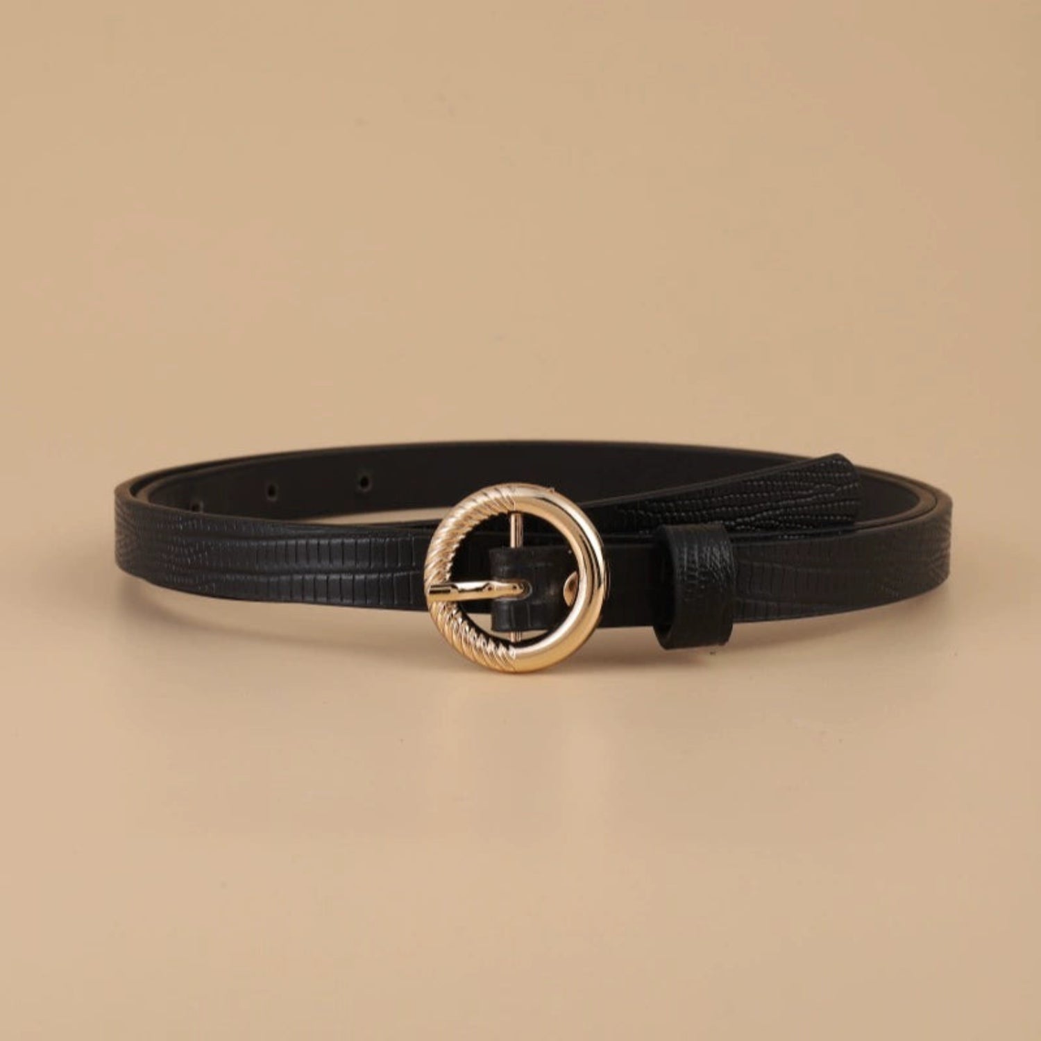 Round Buckle Black Lizard Belt JLTHB0292