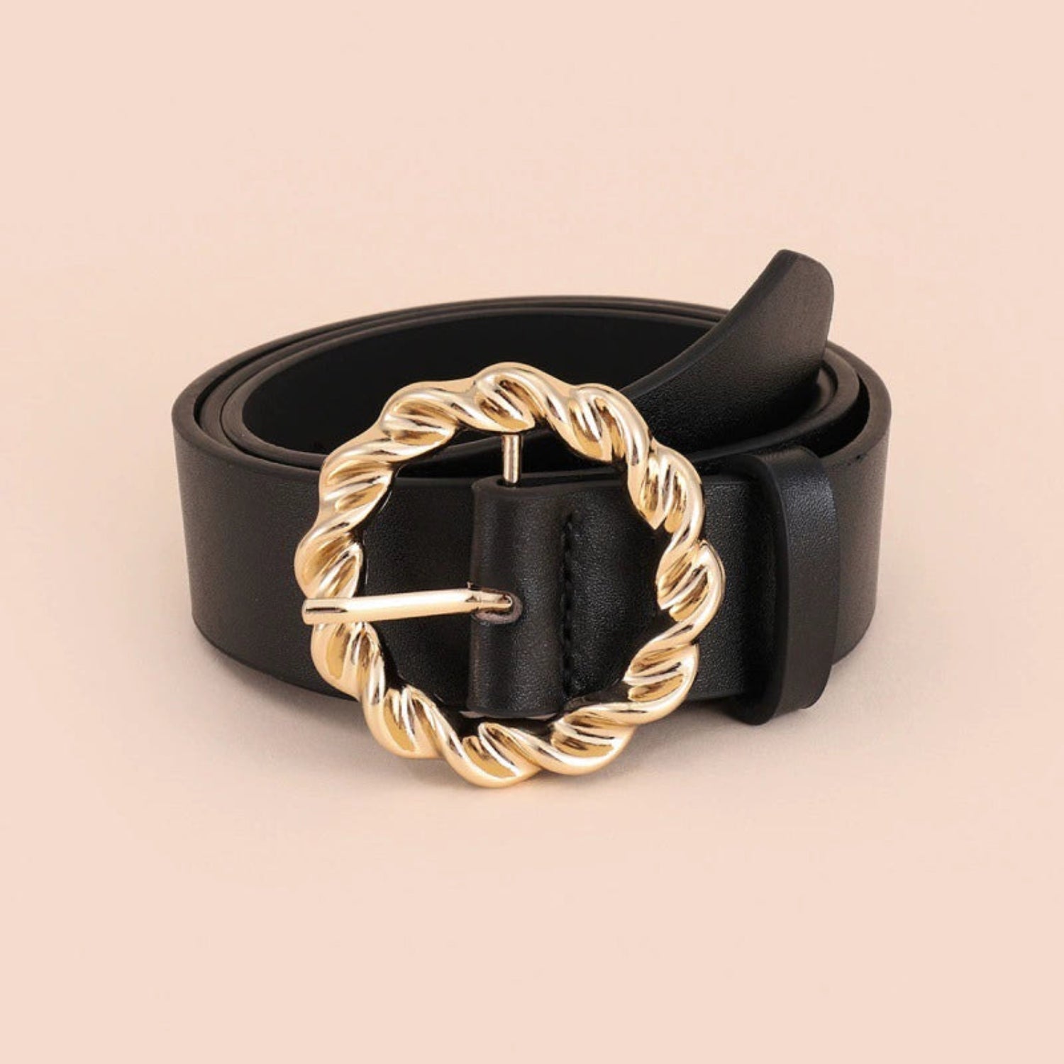 Twisted Round Buckle Black Belt JLTHB0296