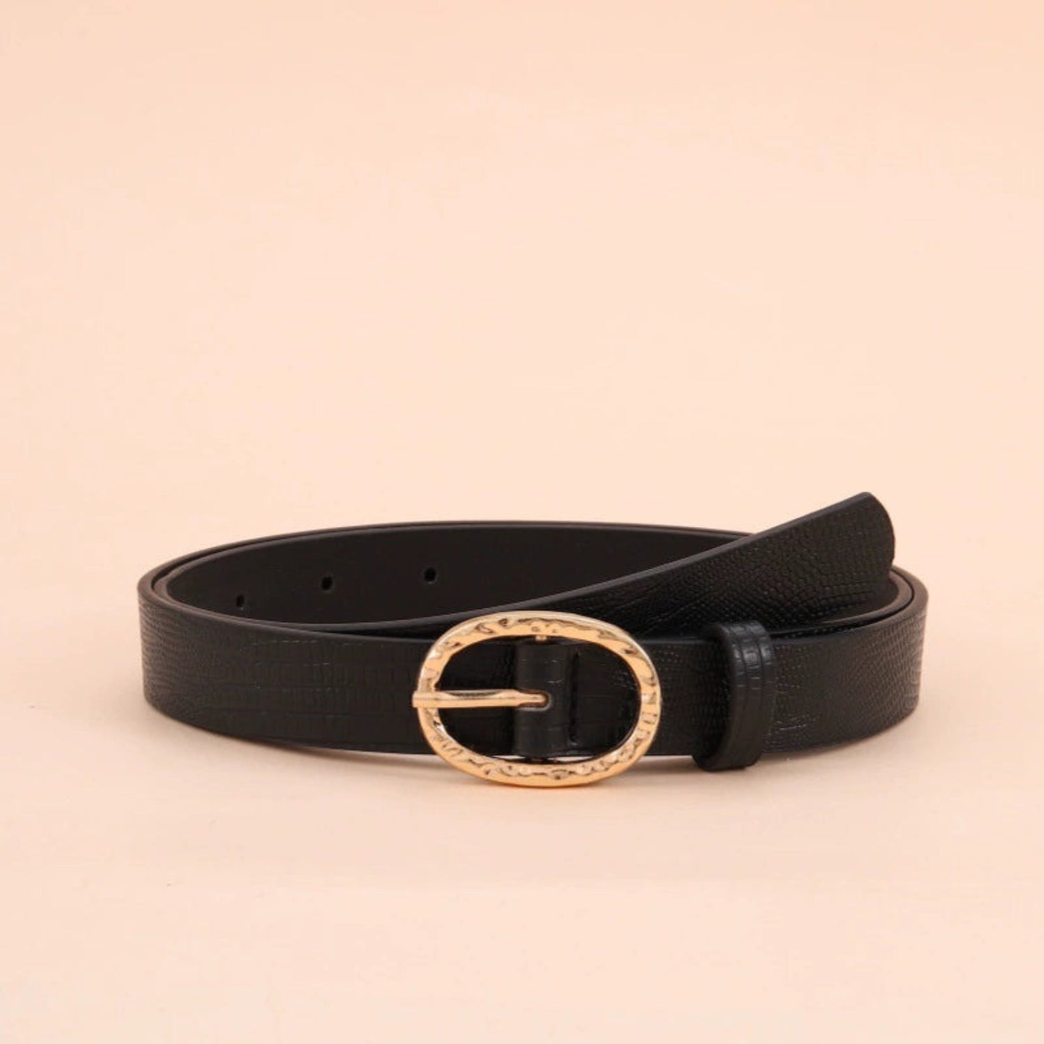 Oval Buckle Black Lizard Belt JLTHB0297