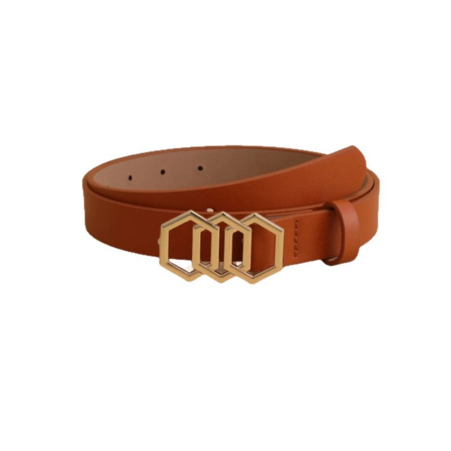Triple Hexagon Buckle Cognac Belt JLTHB0298