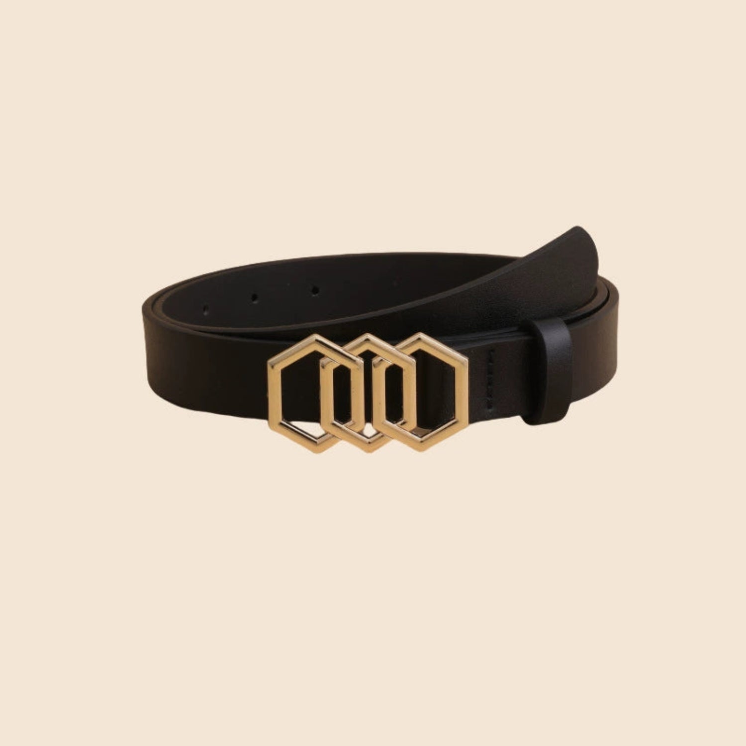 Triple Hexagon Buckle Black Belt JLTHB0299