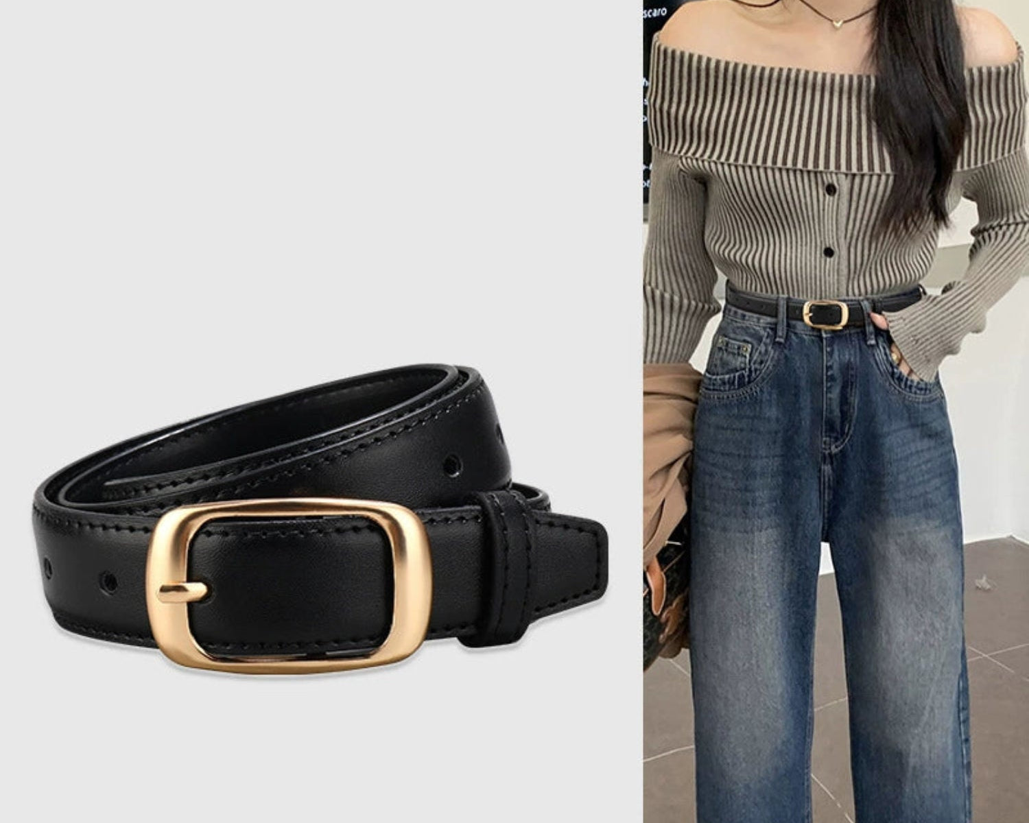 Classic Rectangle Buckle Black Belt JLTHB0300