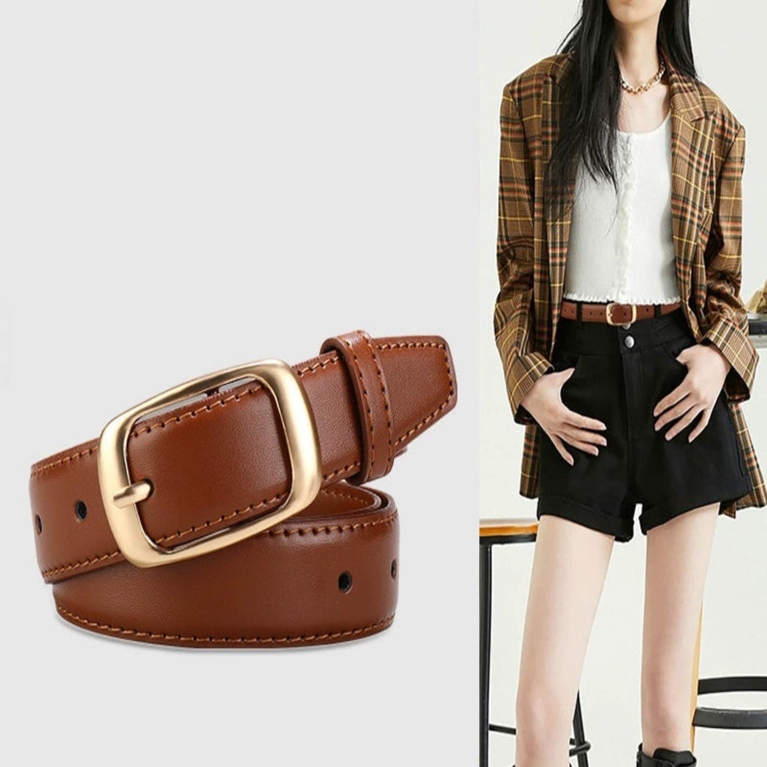 Classic Rectangle Buckle Brown Belt JLTHB0301
