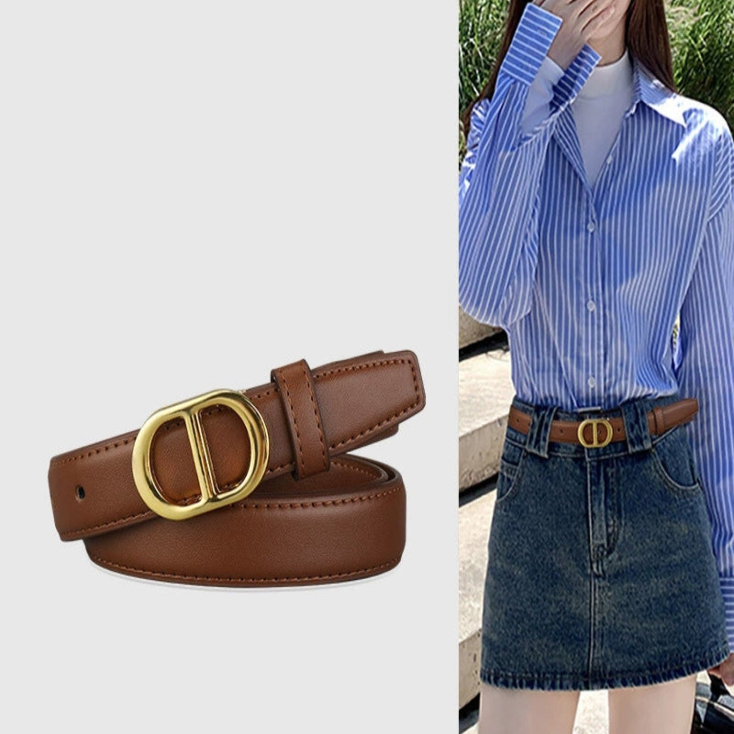 Oval Gold Buckle Brown Belt JLTHB0303