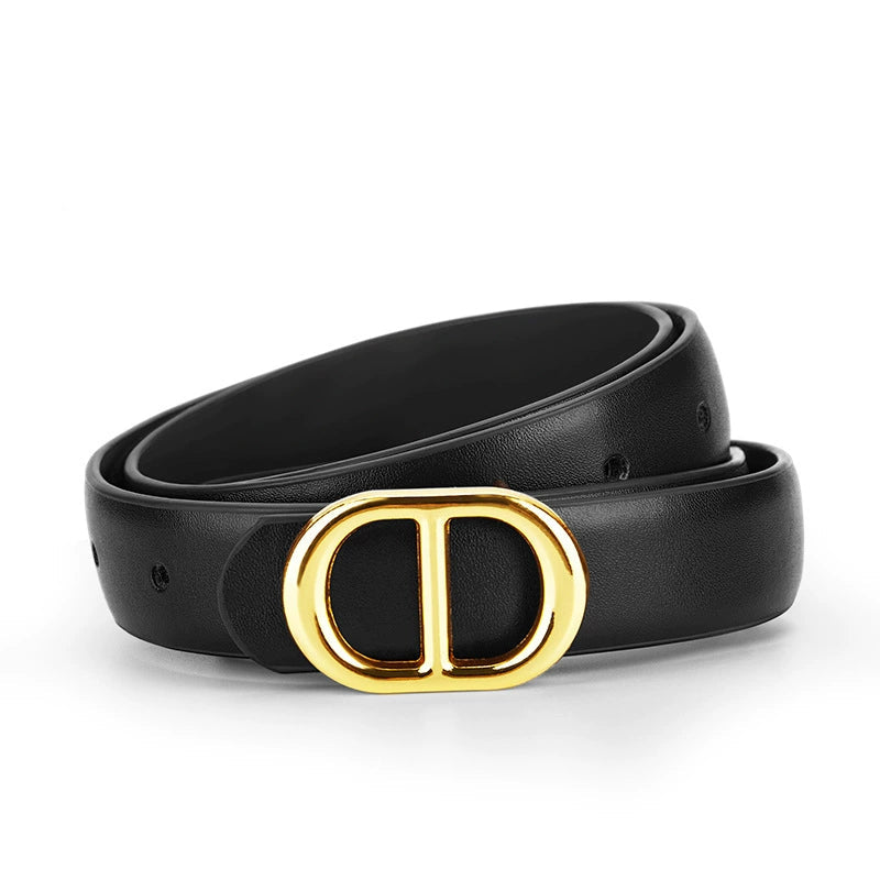 Gold Oval D Buckle Black Belt JLTHB0326