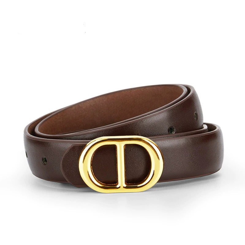 Gold Oval D Buckle Brown Belt JLTHB0327