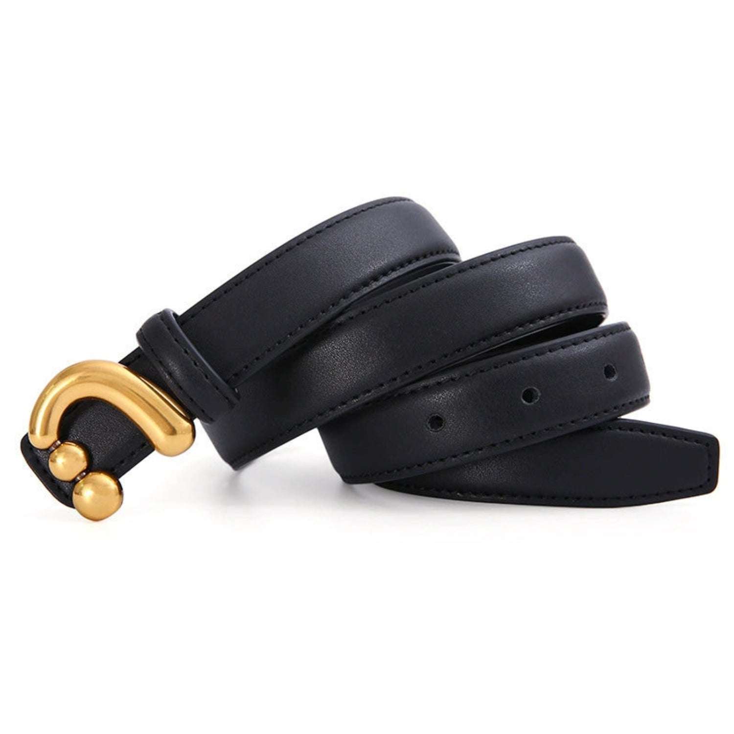 Sculptural Gold Hook Black Belt JLTHB0331