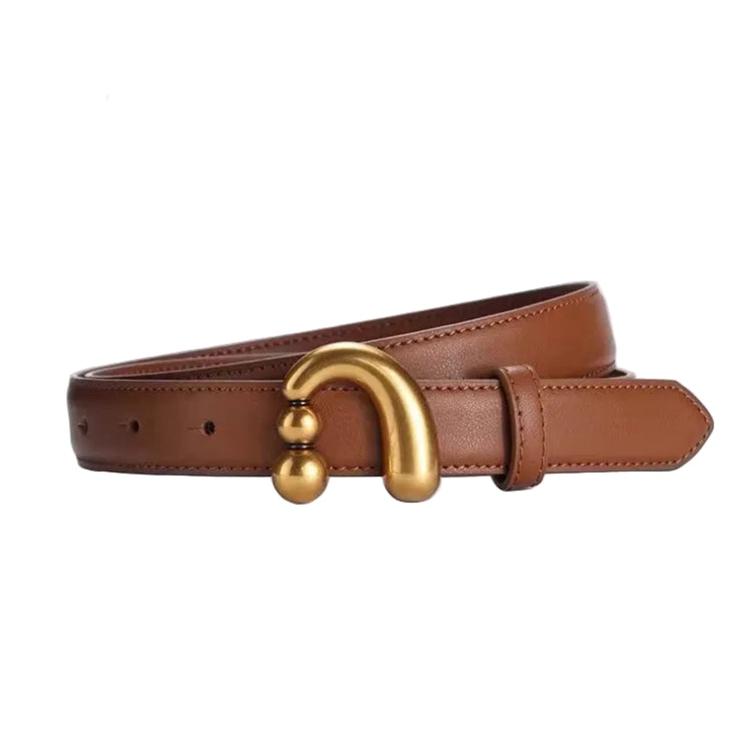Sculptural Gold Hook Brown Belt JLTHB0332
