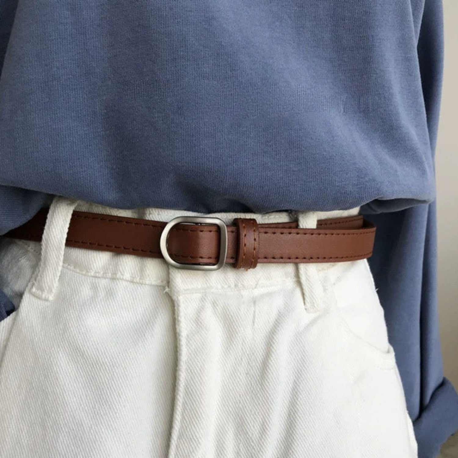 Matte Silver D-Buckle Brown Belt JLTHB0340