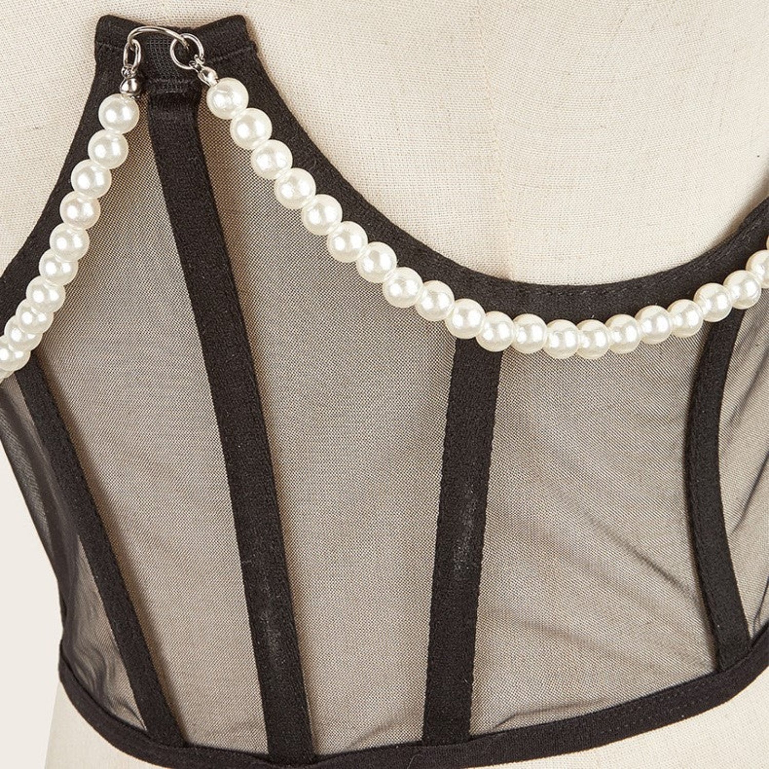 Pearl-Draped Sheer Mesh Corset Belt JLTHB0348