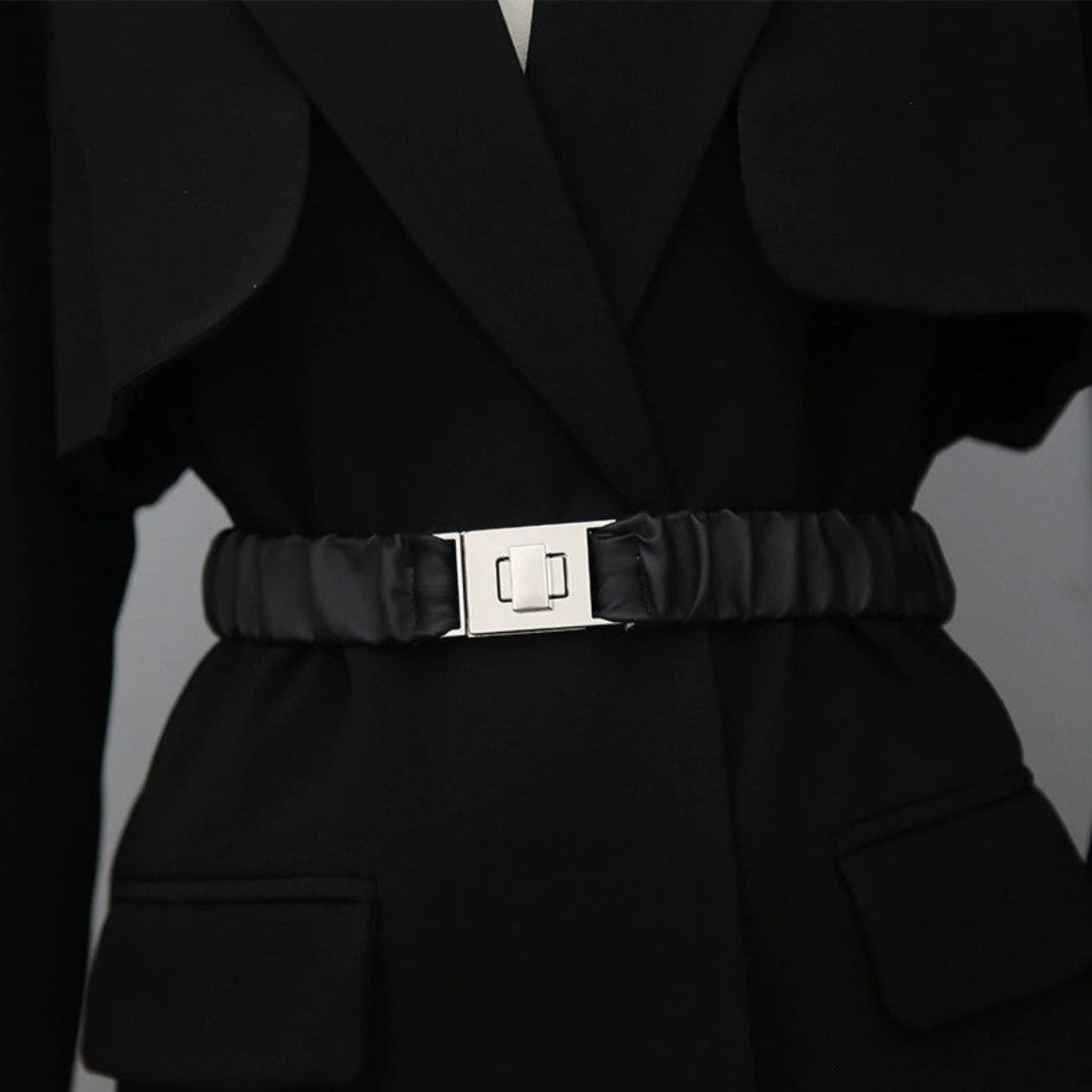 Black Ruched Scrunched Elastic Belt JLTHB0355