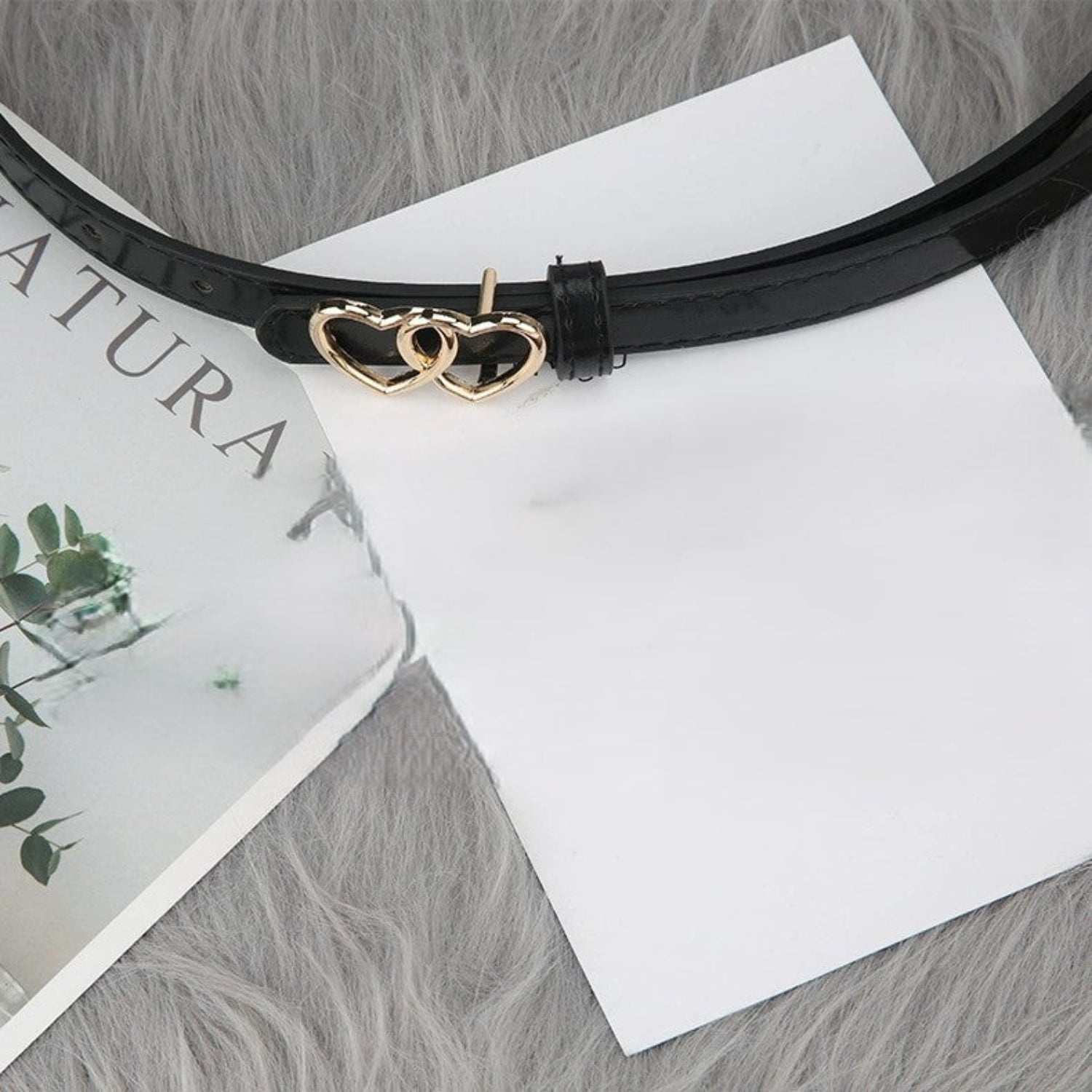 Double Heart Buckle Skinny Belt JLTHB0358