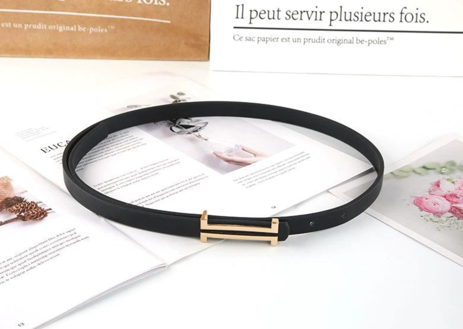 Minimalist Gold H-Buckle Skinny Belt JLTHB0362