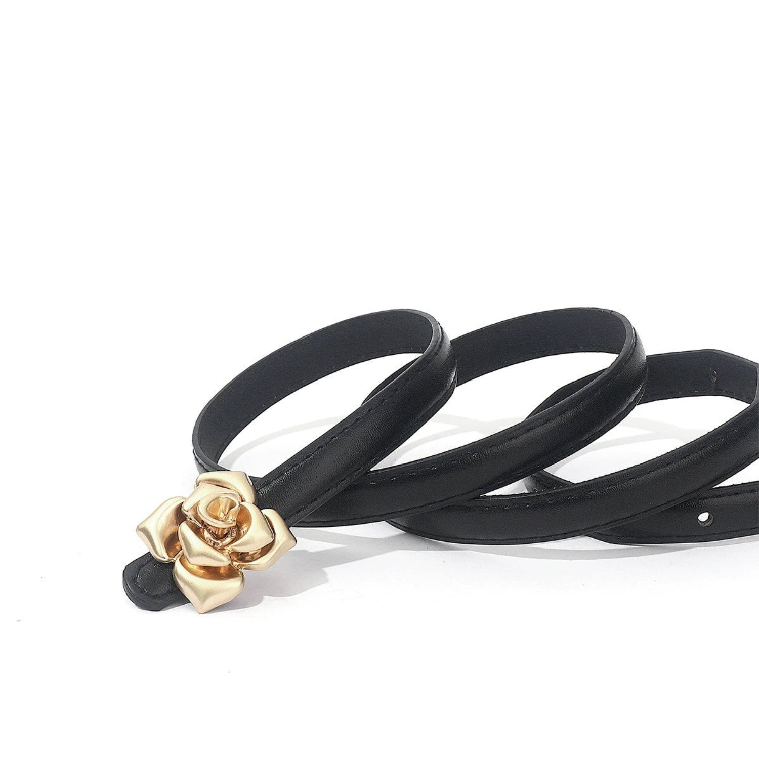 Elegant Gold Rose Skinny Black Belt JLTHB0373