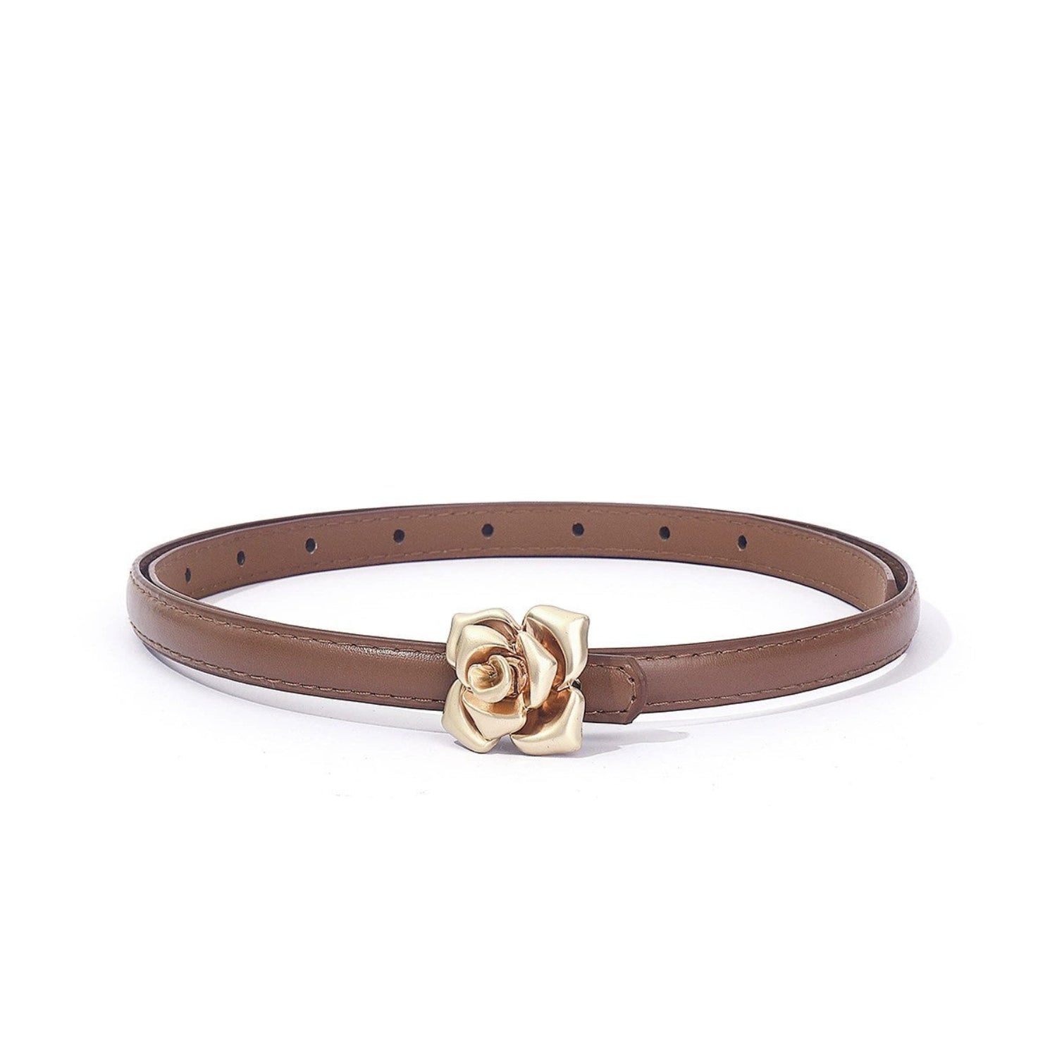 Elegant Gold Rose Skinny Brown Belt JLTHB0375