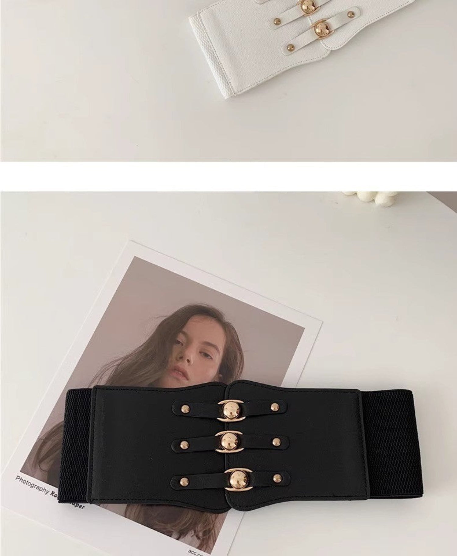 Triple Buckle Wide Elastic Black Belt JLTHB0377