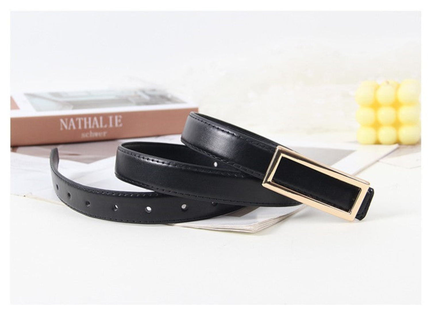 Minimalist Gold Rectangular Frame Black Belt JLTHB0378