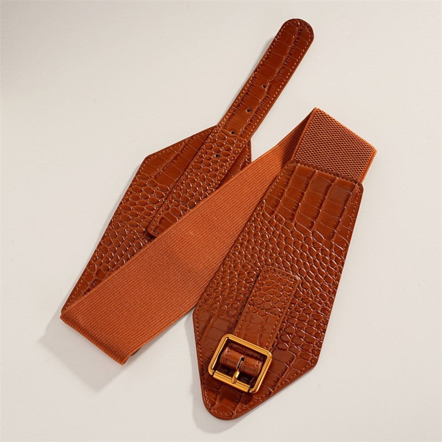 Crocodile Embossed Wide Waist Brown Belt JLTHB0382